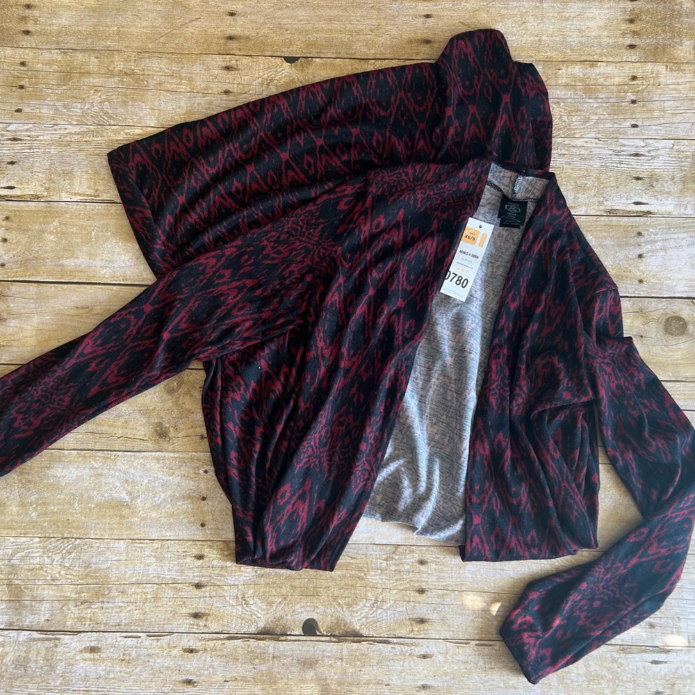 Agnes  & Dora , burgundy and black duster. xs